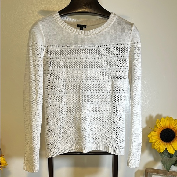 Talbots White Crew Neck Sweater with Open-Weave Pattern 100% cotton long sleeves - Picture 2 of 6